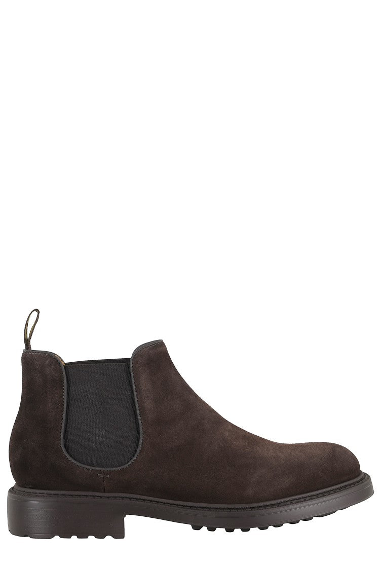 Doucal's Dark Brown Suede Ankle Boot With Elastic Inserts
