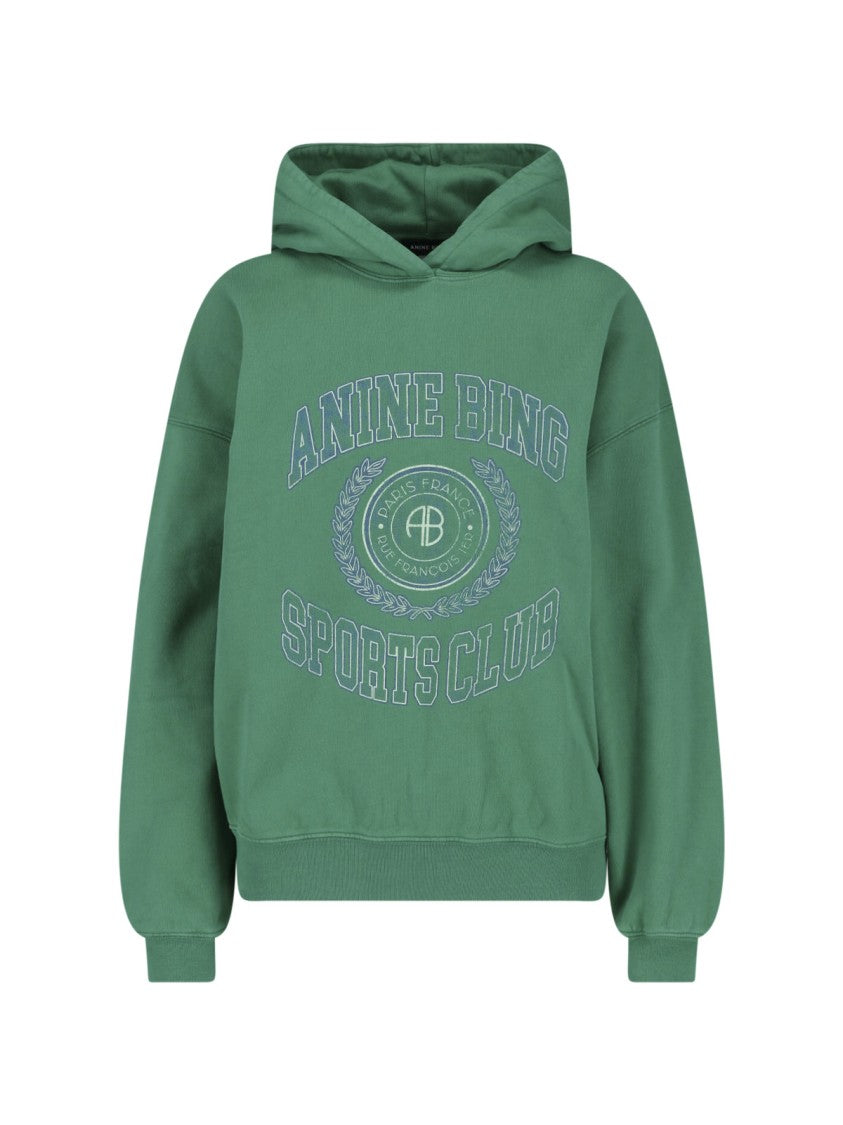 Anine Bing Green Harvey Printed Cotton Hooded Sweatshirt