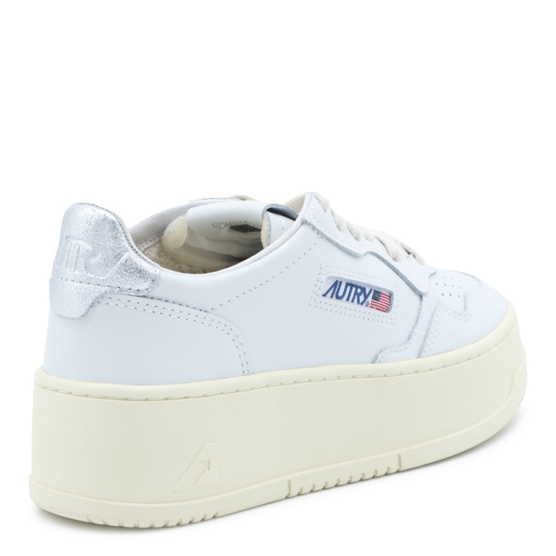 Autry White Leather Platform Sneakers With Silver Accents