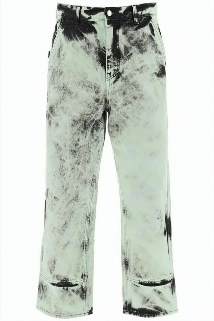 Oamc Light Green And Black Acid-Wash Denim Pants