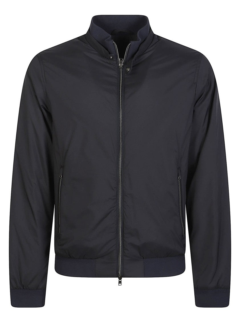 Herno Ecoage Black Stand Collar Bomber Jacket