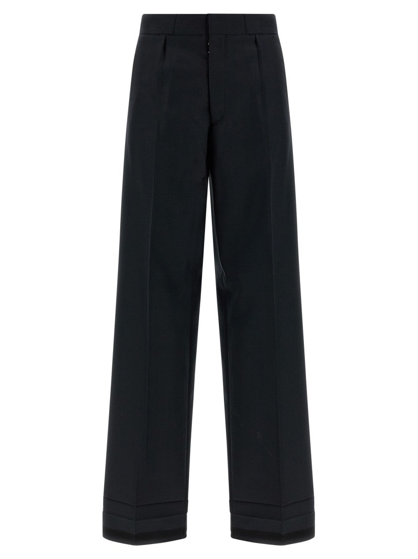 Maison Margiela Wide Leg Herringbone Trousers With Trompe L'oeil Crease