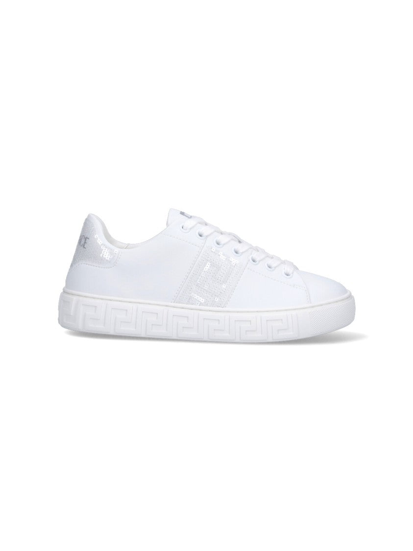Versace "Greca" Sequin Sneakers – White