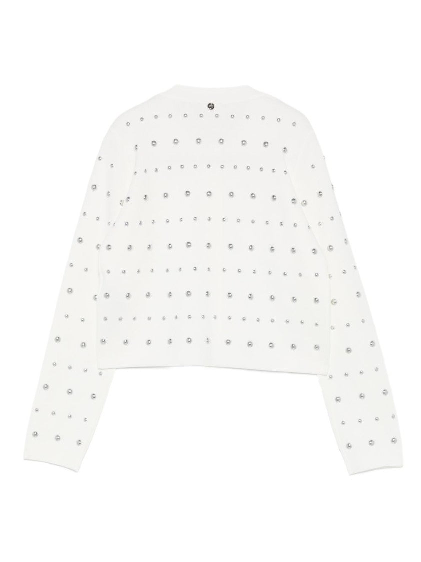 Liu Jo Cropped White Sweater With Silver-Tone Studs