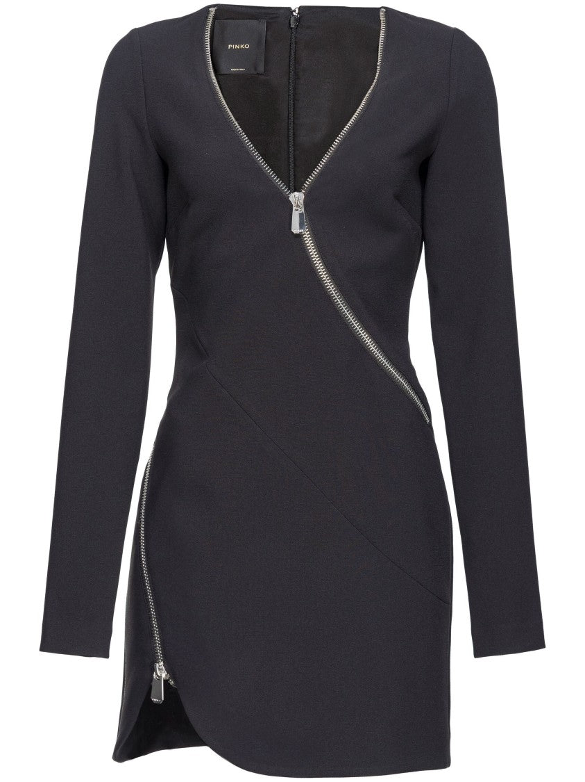 Pinko Zipped Crepe V-Neck Minidress