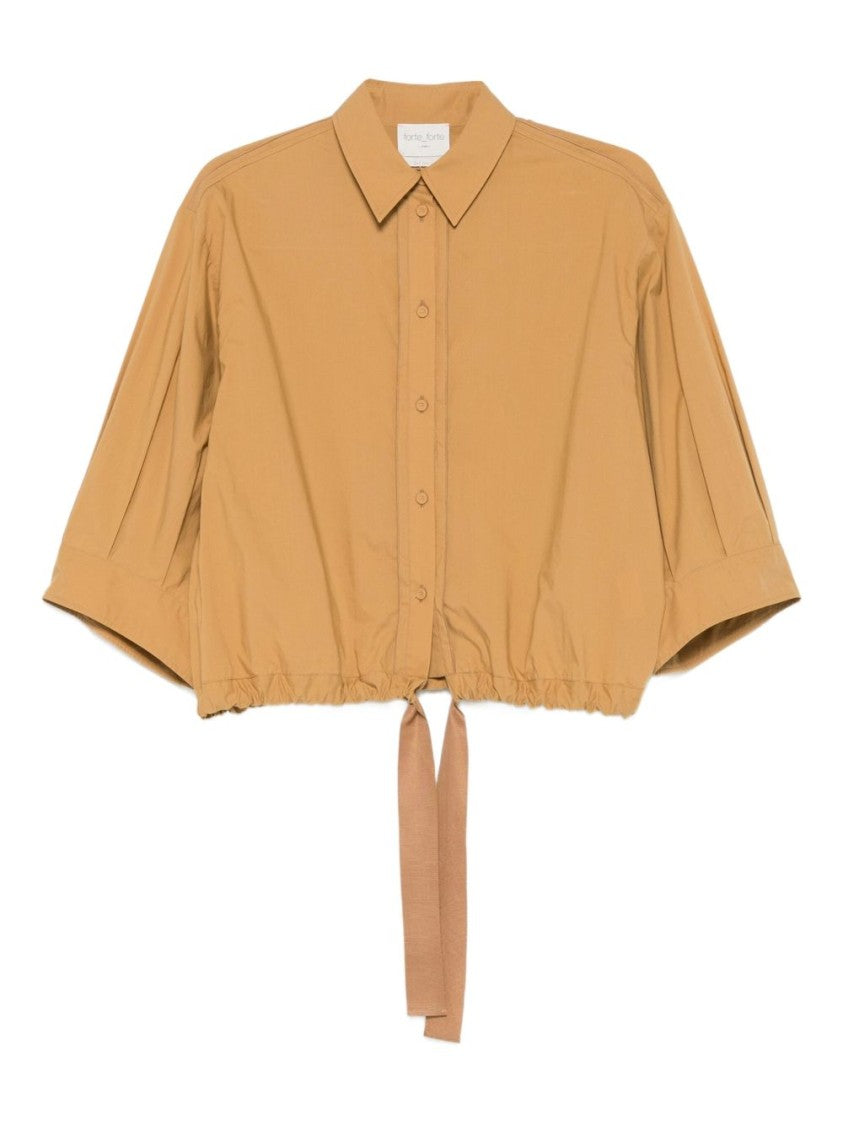 Forte Forte Cropped Beige Cotton Shirt With Tie Detail