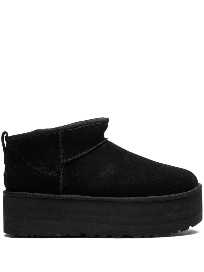 Ugg Ankle-Length Black Suede Slip-On Boots With Platform Sole