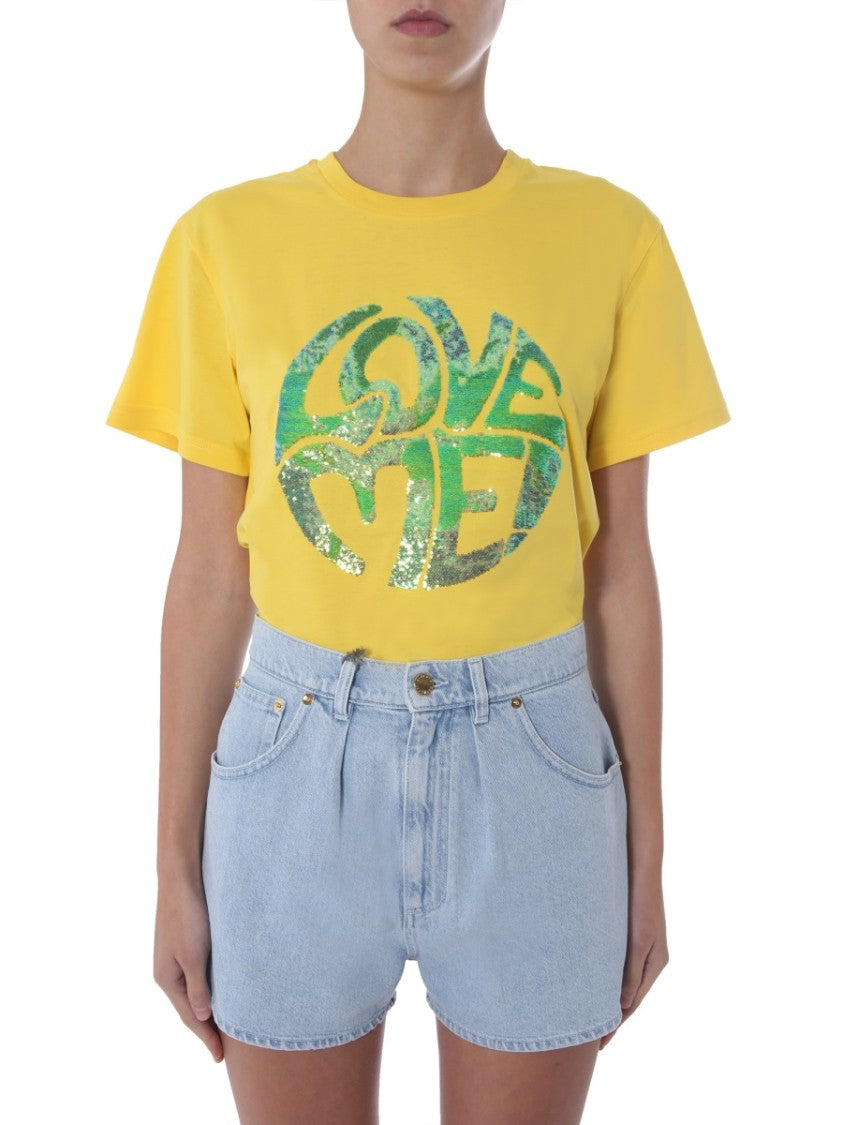 Alberta Ferretti Sequin 'Love Me' Crew Neck T-Shirt
