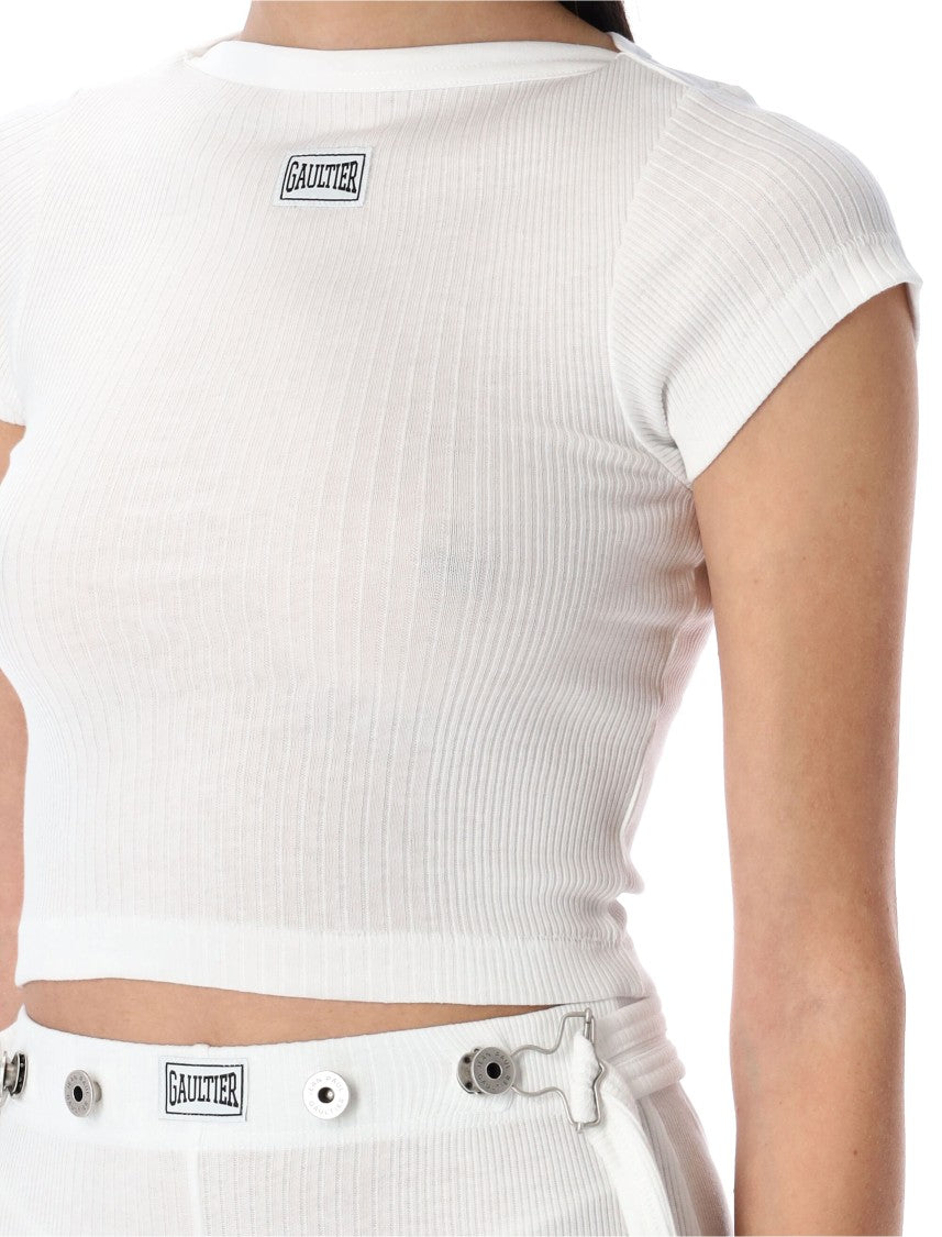 Jean Paul Gaultier Cropped White Patch T-Shirt