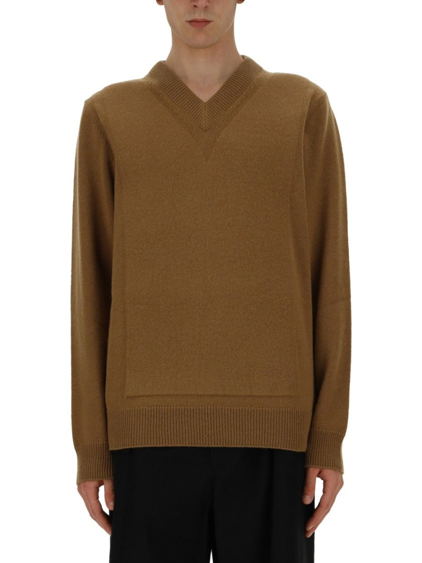 Jil Sander Relaxed Fit V-Neck Sweater With Ribbed Details