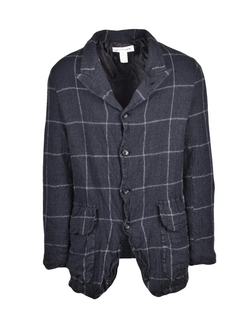 Comme Des Garçons Grey Windowpane Check Felted Wool Blazer