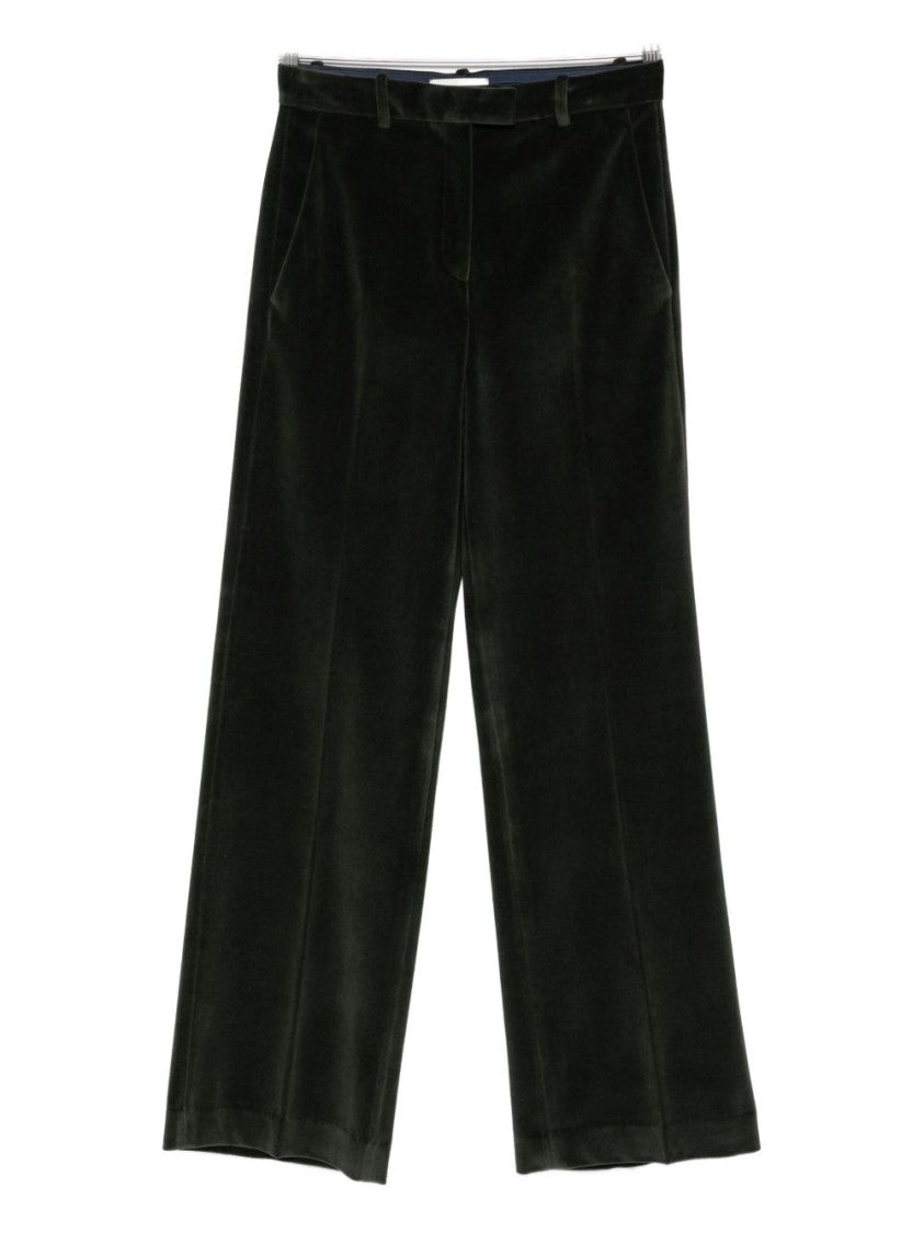Circolo 1901 Wide-Leg Trousers In Rich Green Velvet Finish