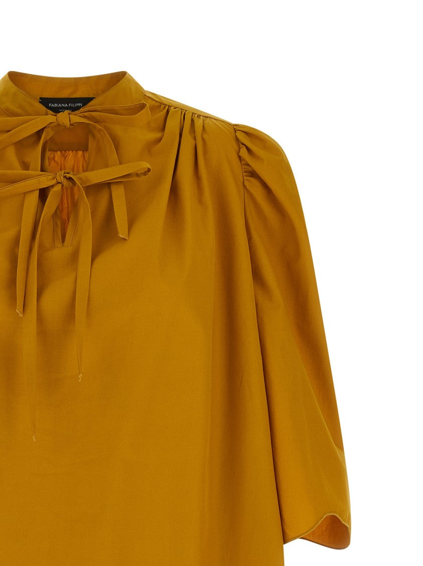 Fabiana Filippi Loose-Fit Cotton Dress With Korean Collar And Puff Sleeves