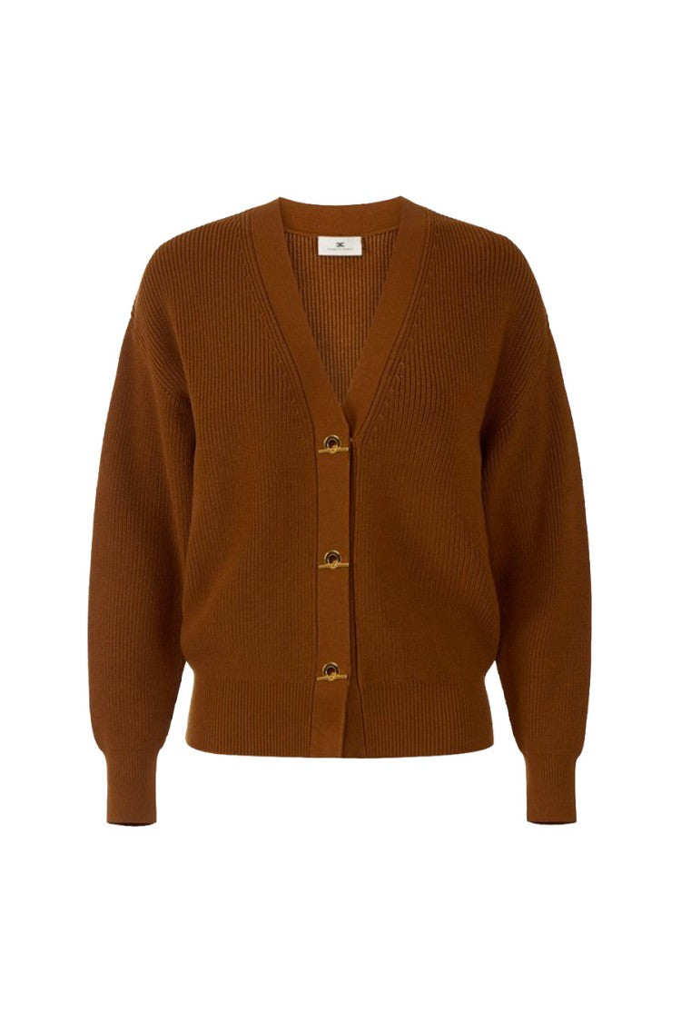 Elisabetta Franchi Brown Viscose-Blend Ribbed Cardigan