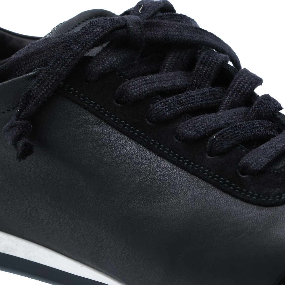 Uma Wang Black Leather Suede Inserts Low-Top Sneakers