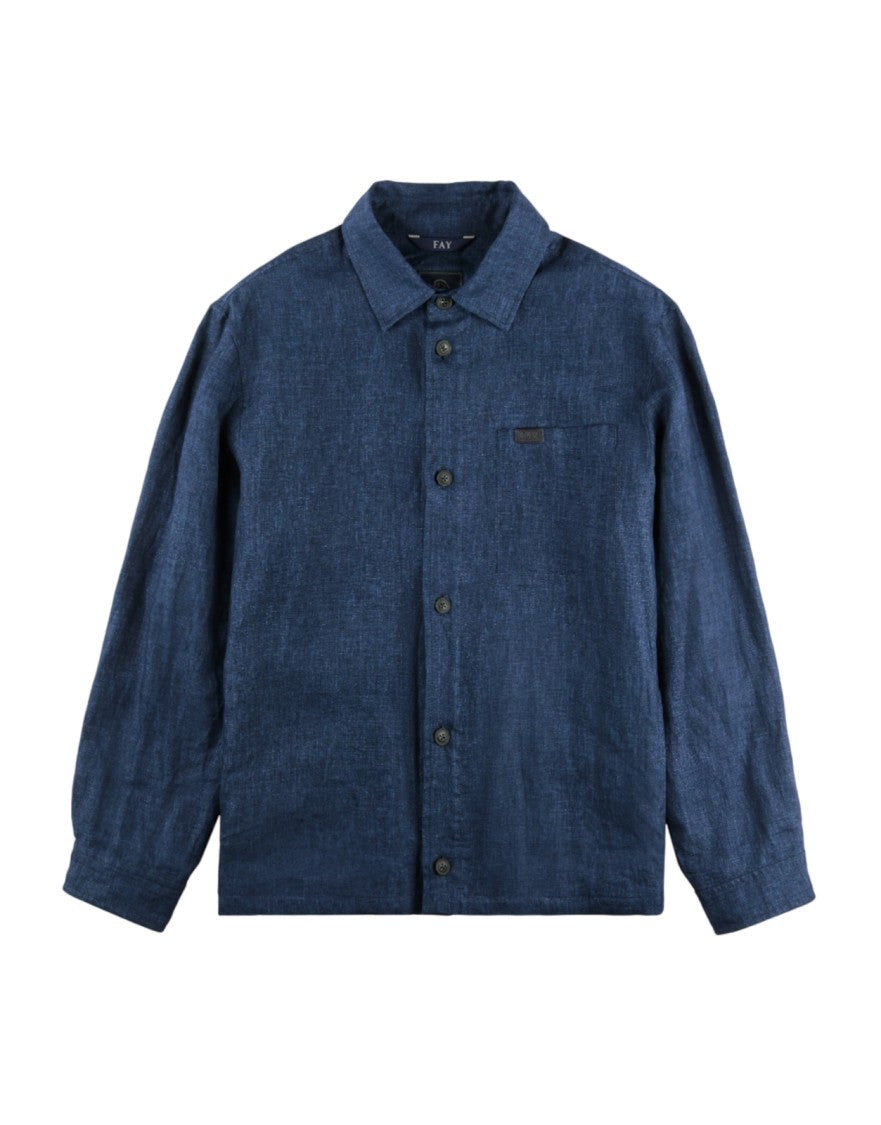 Fay Deep Indigo Blue Textured Fabric Casual Jacket