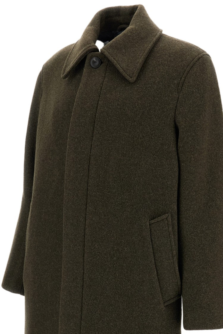 Sunflower Green Long Brushed Wool Pointed Collar Coat