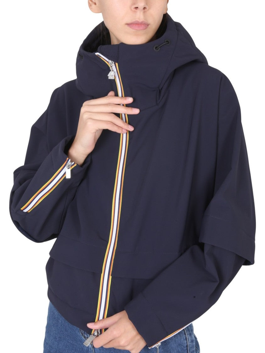 K-Way Boxy Cropped Windbreaker With Stripe Accents
