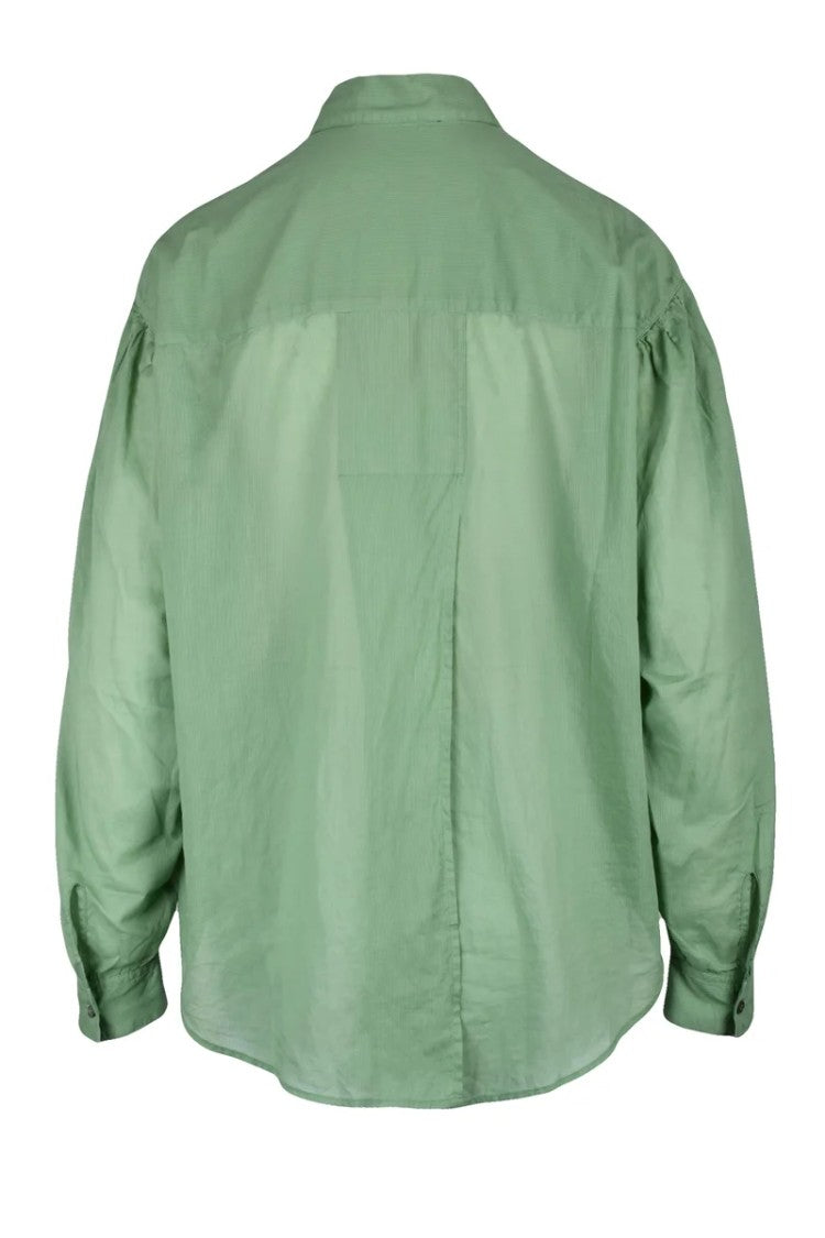 Pomandère Relaxed Fit Green Brushed Cotton Shirt