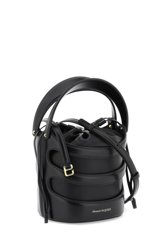 Alexander Mcqueen Structured Black Sheepskin Bucket Bag With Padded Leather Bands