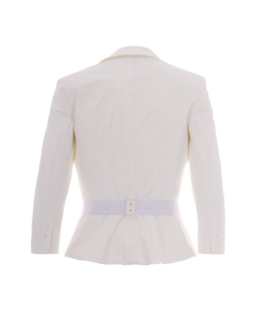 Elisabetta Franchi Ivory Bi-Elastane Blazer With Classic Lapel And Gold Accents