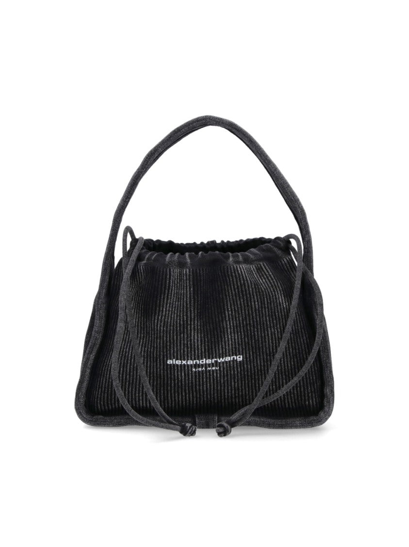 Alexander Wang Grey Cotton Blend Handbag With Drawstring Closure