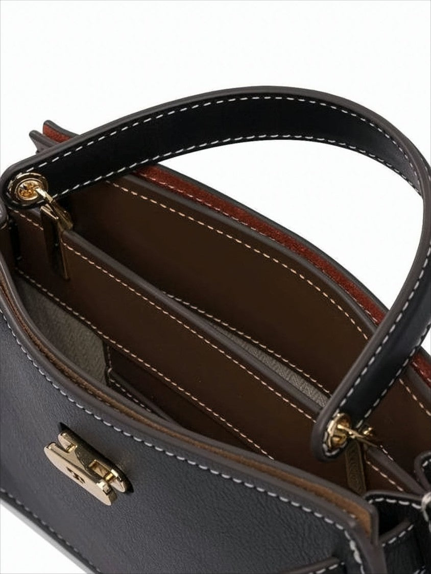 Tory Burch Structured Calf Leather Tote Bag With Gold-Tone Clasp