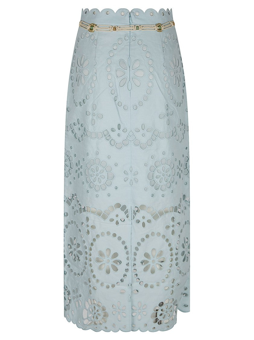 Zimmermann Fitted Midi Skirt With Scalloped Embroidery