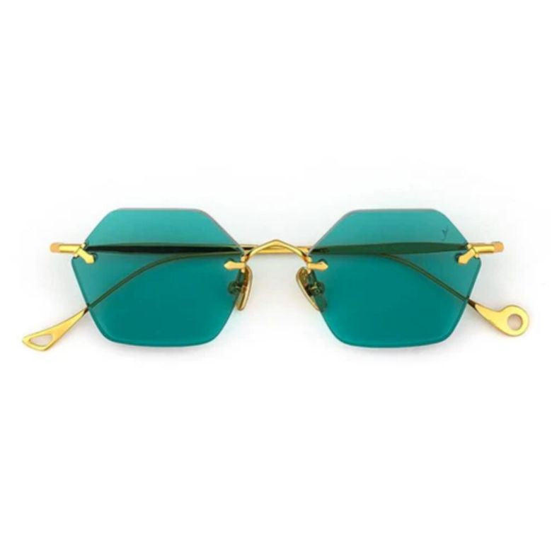 Eyepetizer Carnaby C.4-56 Hexagonal Teal Lens Sunglasses With Gold Frame