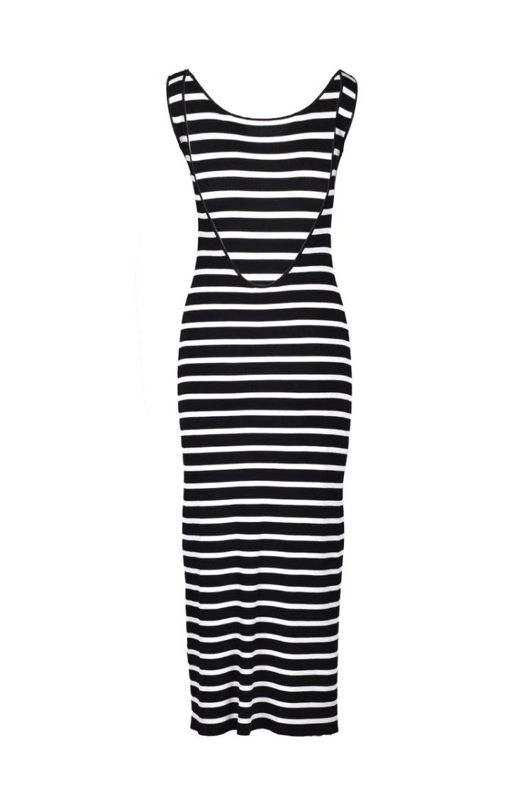 Wild Cashmere Long Knit Dress Silk Viscose - Black/White