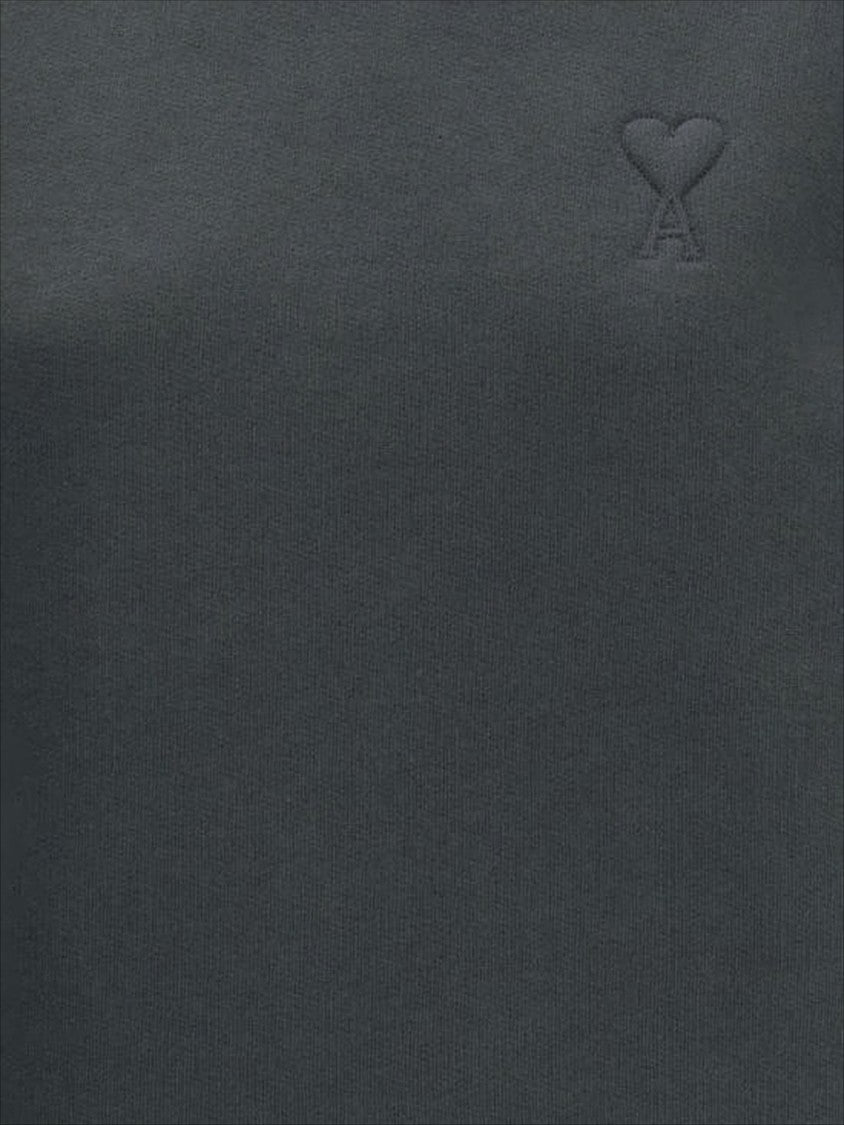 Ami Cropped Long-Sleeve Sweatshirt With Ribbed Details