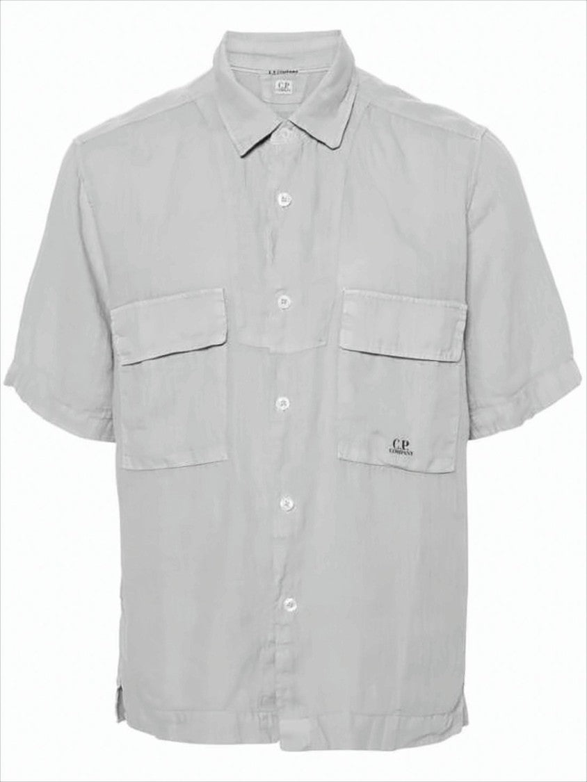 C.P. Company Short-Sleeved Linen Shirt With Button-Down Closure