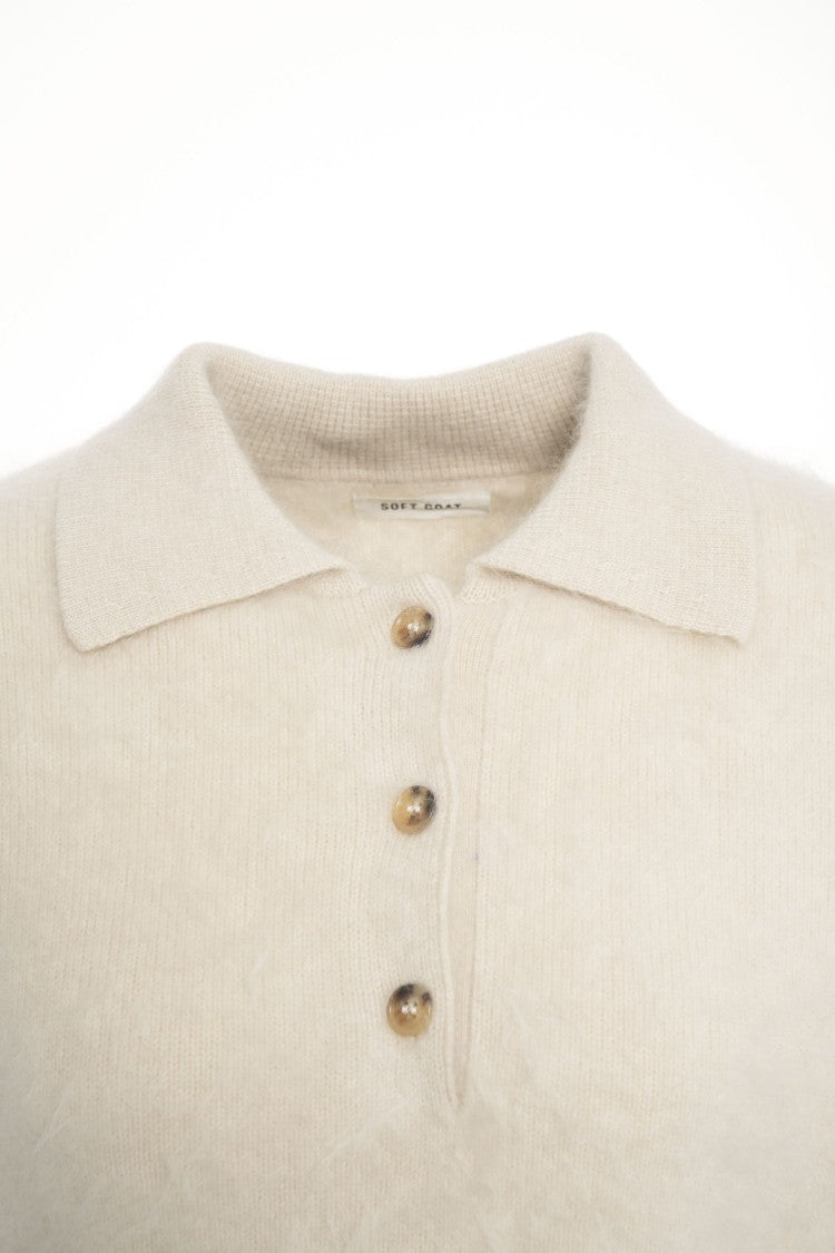 Soft Goat Cashmere Polo With Soft Brushed Texture