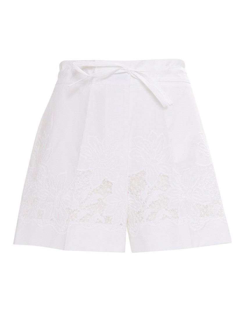P.A.R.O.S.H. Tailored Floral Embroidered Shorts With Lace Detailing