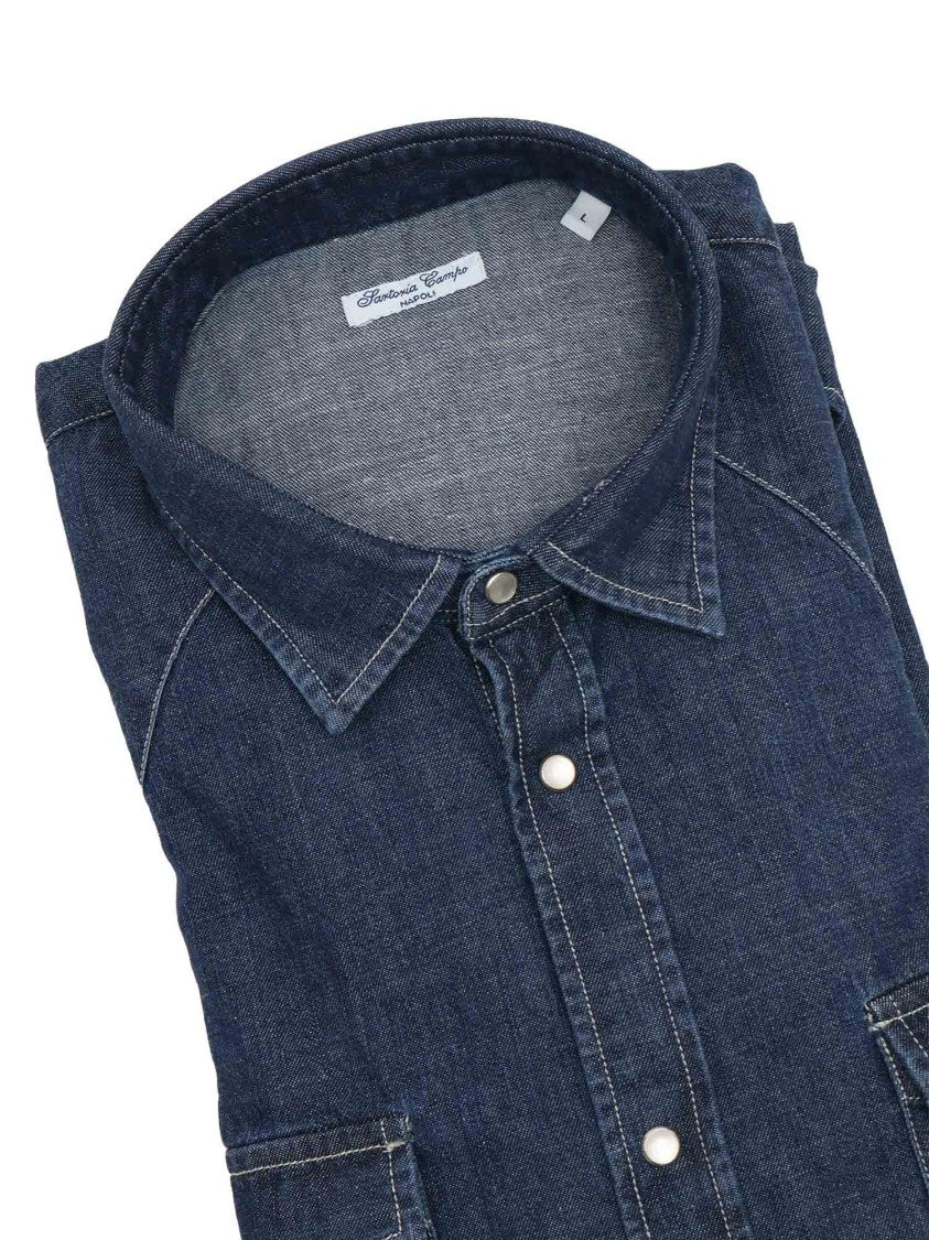Sartoria Del Campo-Sonrisa Denim Shirt With Classic Collar And Snap Button Closure