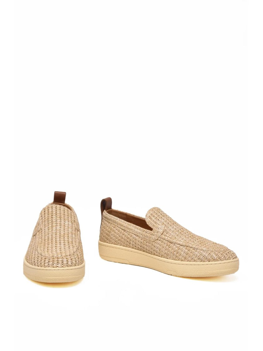 Lanvin Beige Woven Raffia Slip-On Loafers