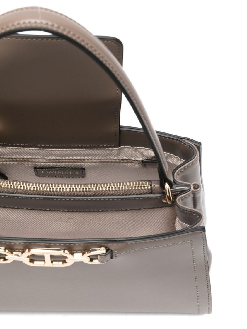 Twin-Set Structured Handbag With Metal Clasp And Versatile Carrying Options