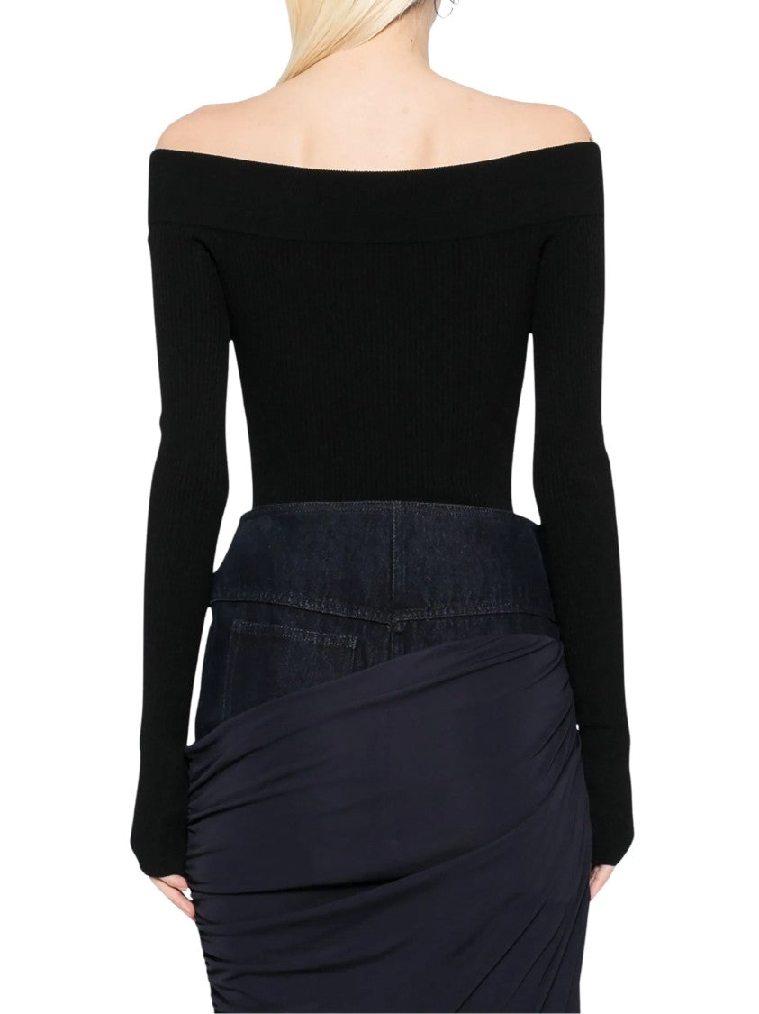 Alaïa Ribbed Texture Off-Shoulder Body Sculpting Top