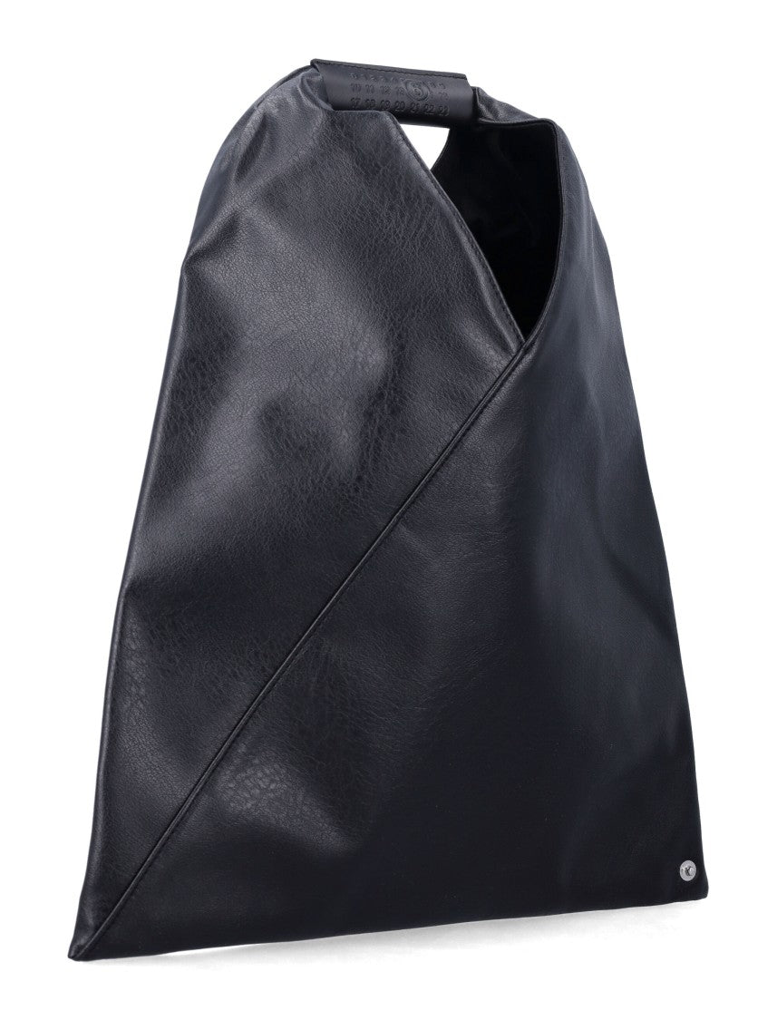 Mm6 By Maison Margiela Triangular Black Handbag With Folded Top Handle And Metallic Logo
