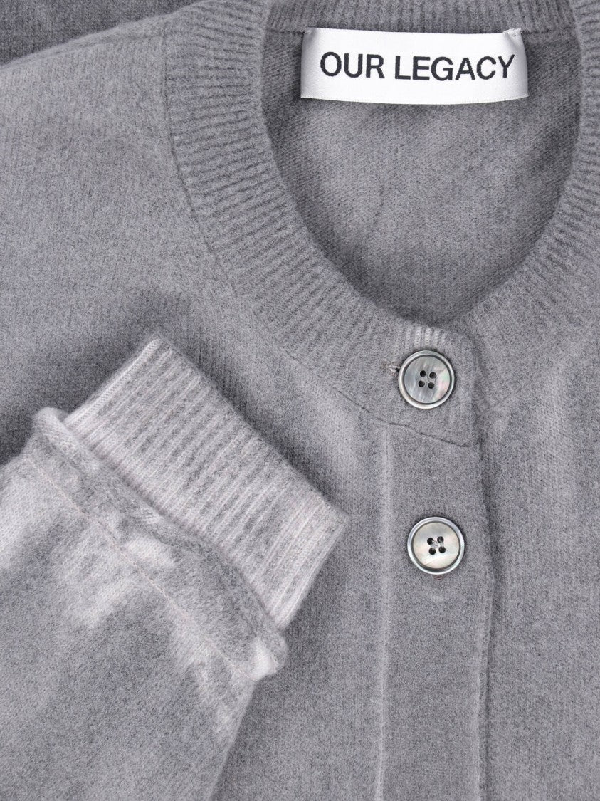 Our Legacy Grey Plush Button-Up Ribbed Sweater