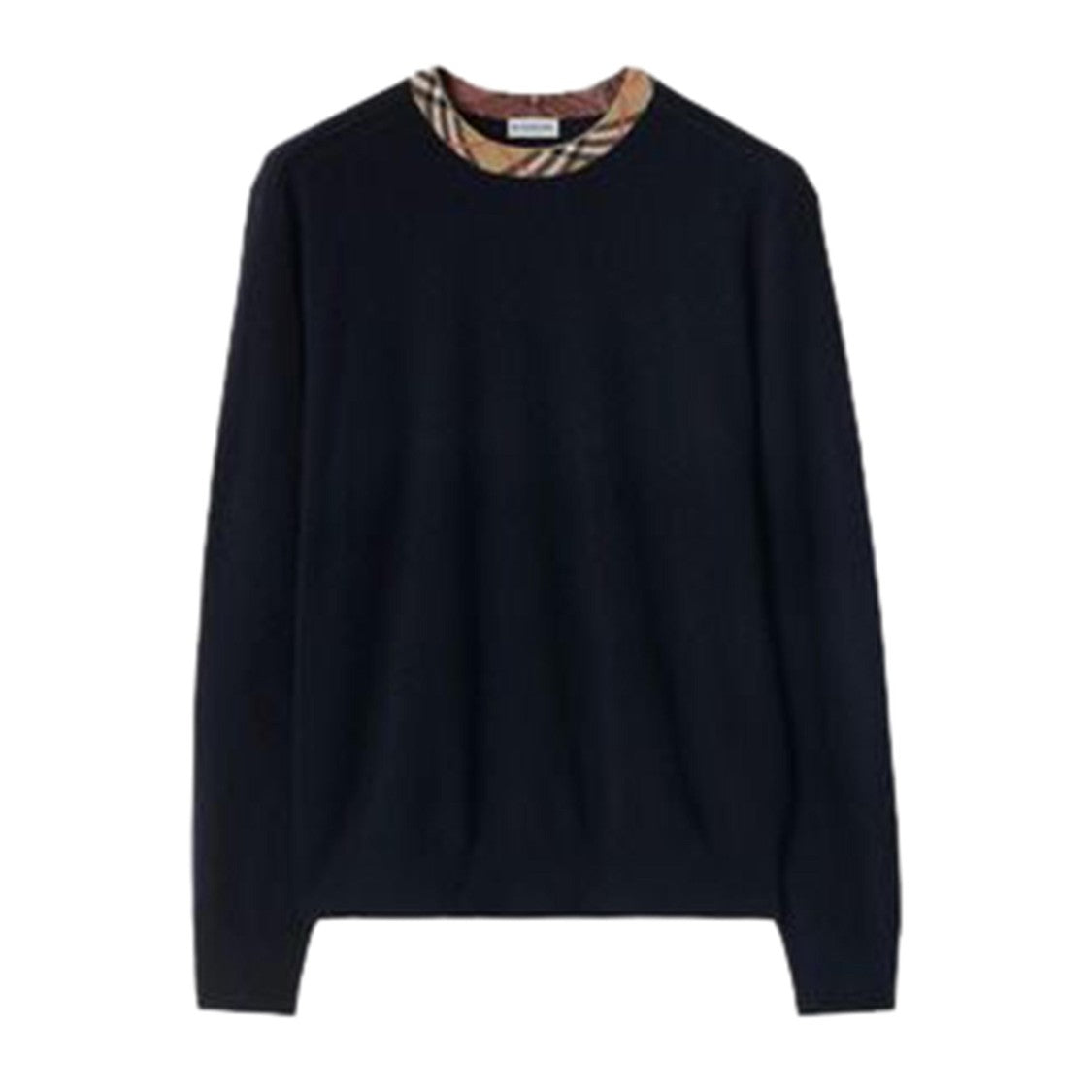 Burberry Crew Neck Sweater With Checkered Neckline Detailing