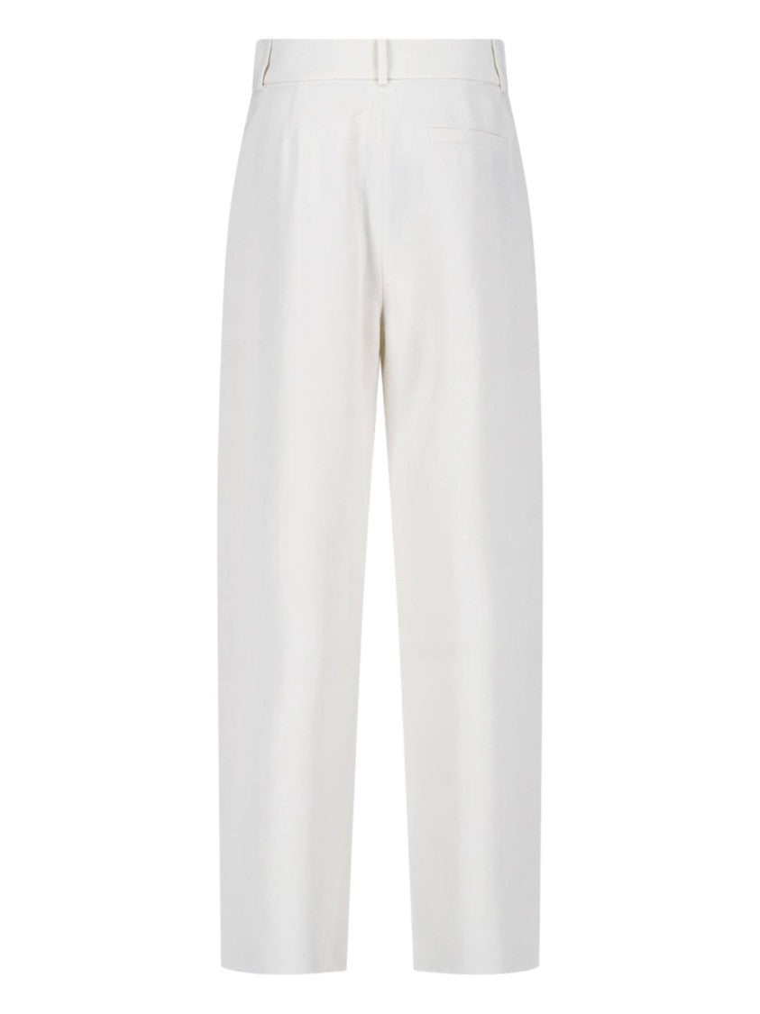 Giorgio Armani White Tailored Pleated Straight-Leg Silk Pants