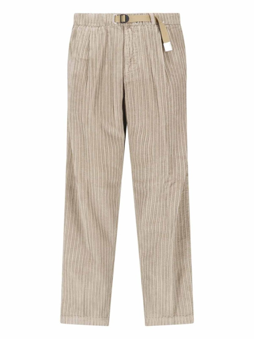 White Sand Vertical Ribbed Adjustable Waistband Straight-Leg Pants