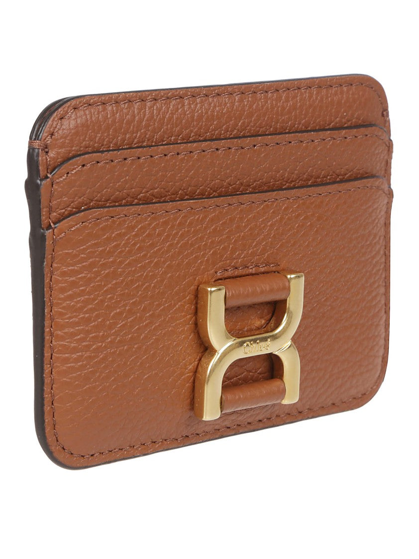 Chloé Textured Brown Leather Cardholder With Gold Accents