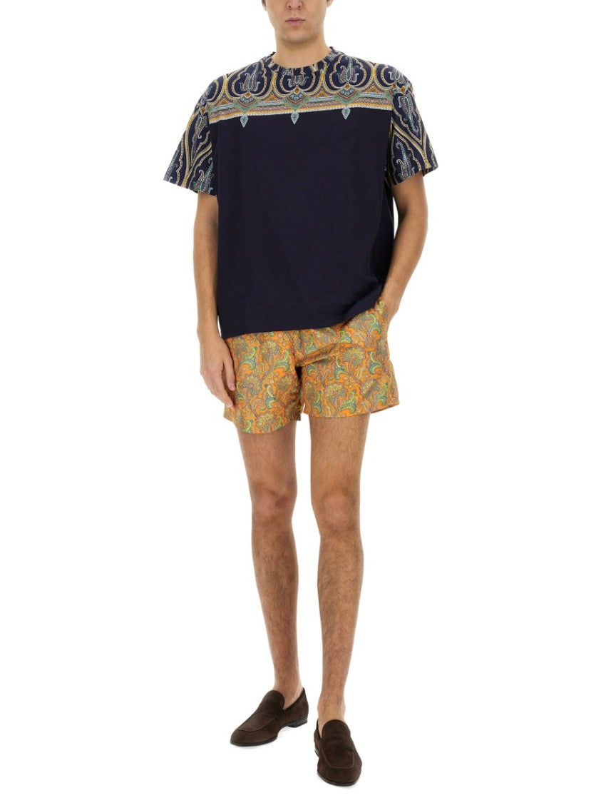 Etro Patterned Yoke Cotton T-Shirt With Relaxed Fit