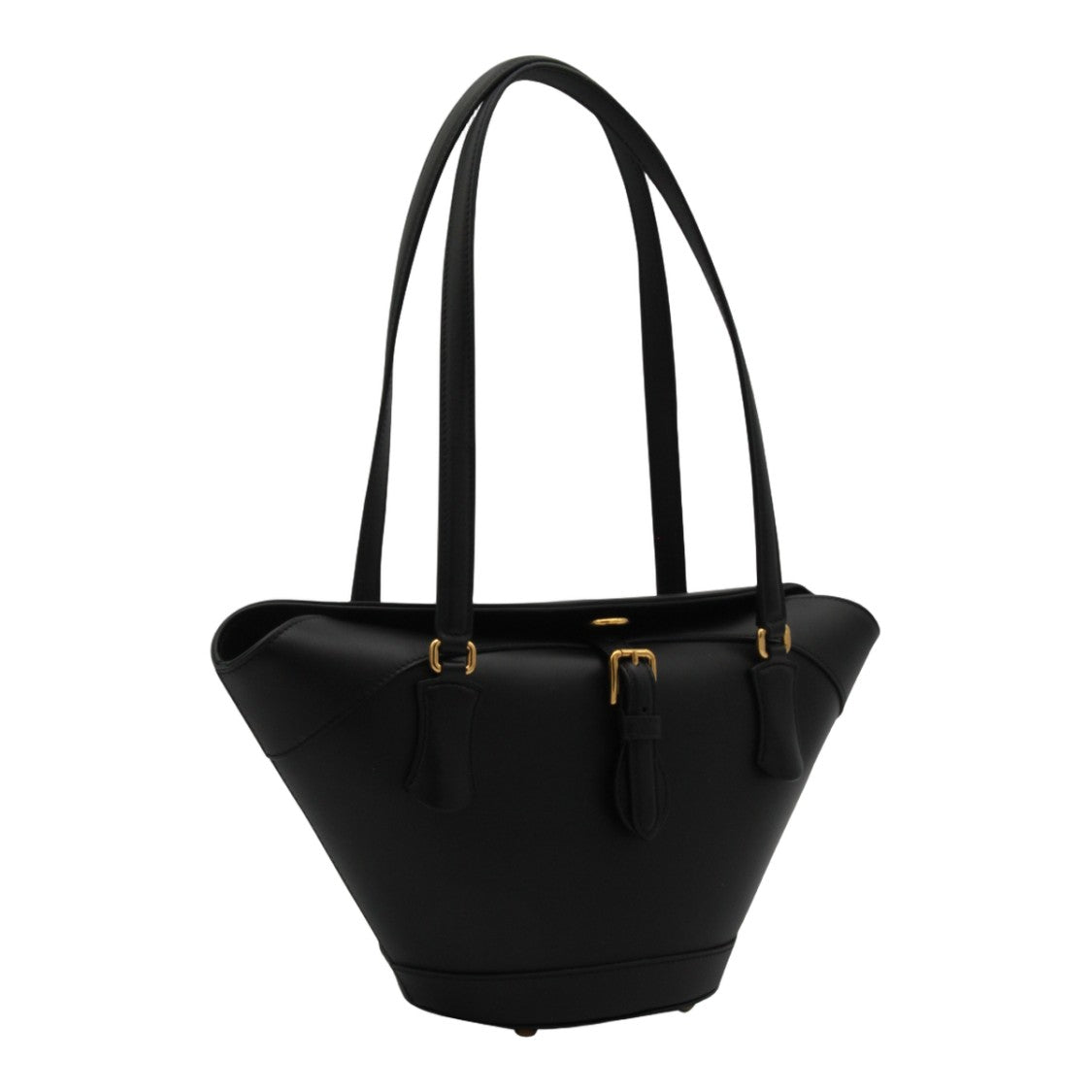 Dolce & Gabbana Trapezoidal Black Handbag With Gold-Tone Buckle Detail