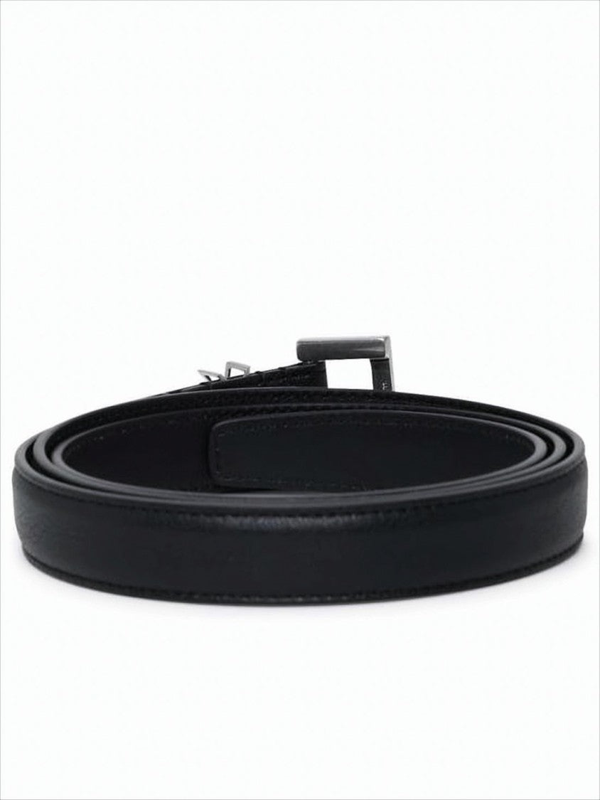 Saint Laurent Black Lambskin Belt With Rectangular Silver Buckle