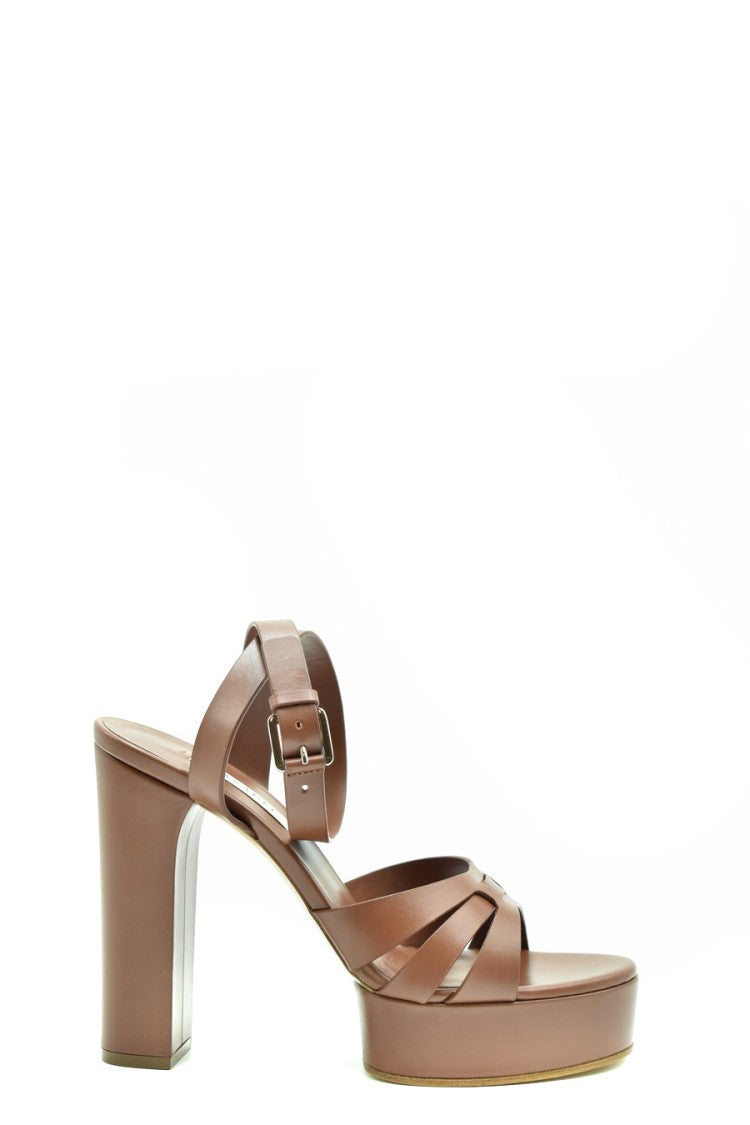 Casadei Brown Leather Buckle-Strap Sandal