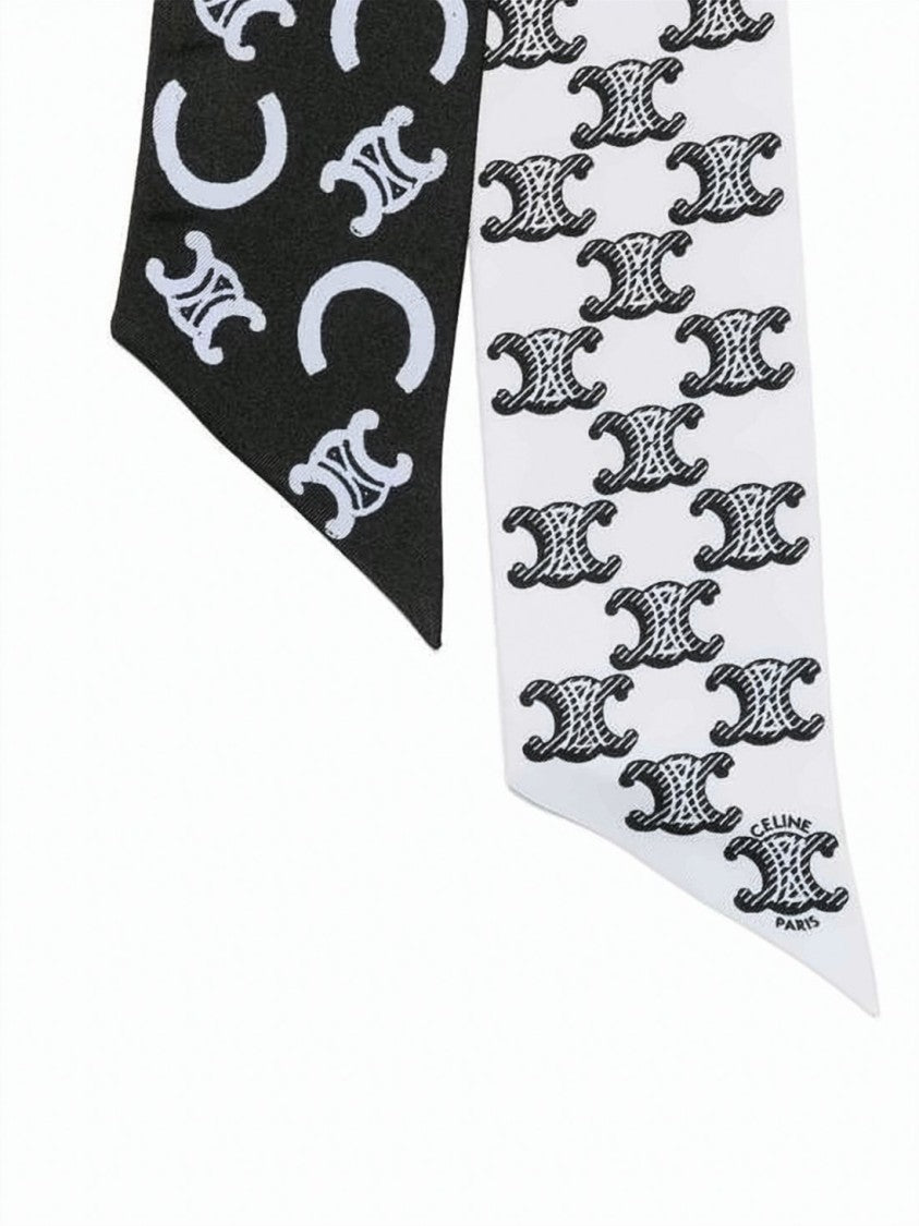 Celine Tri-Color Silk Scarf With Crescent Motif