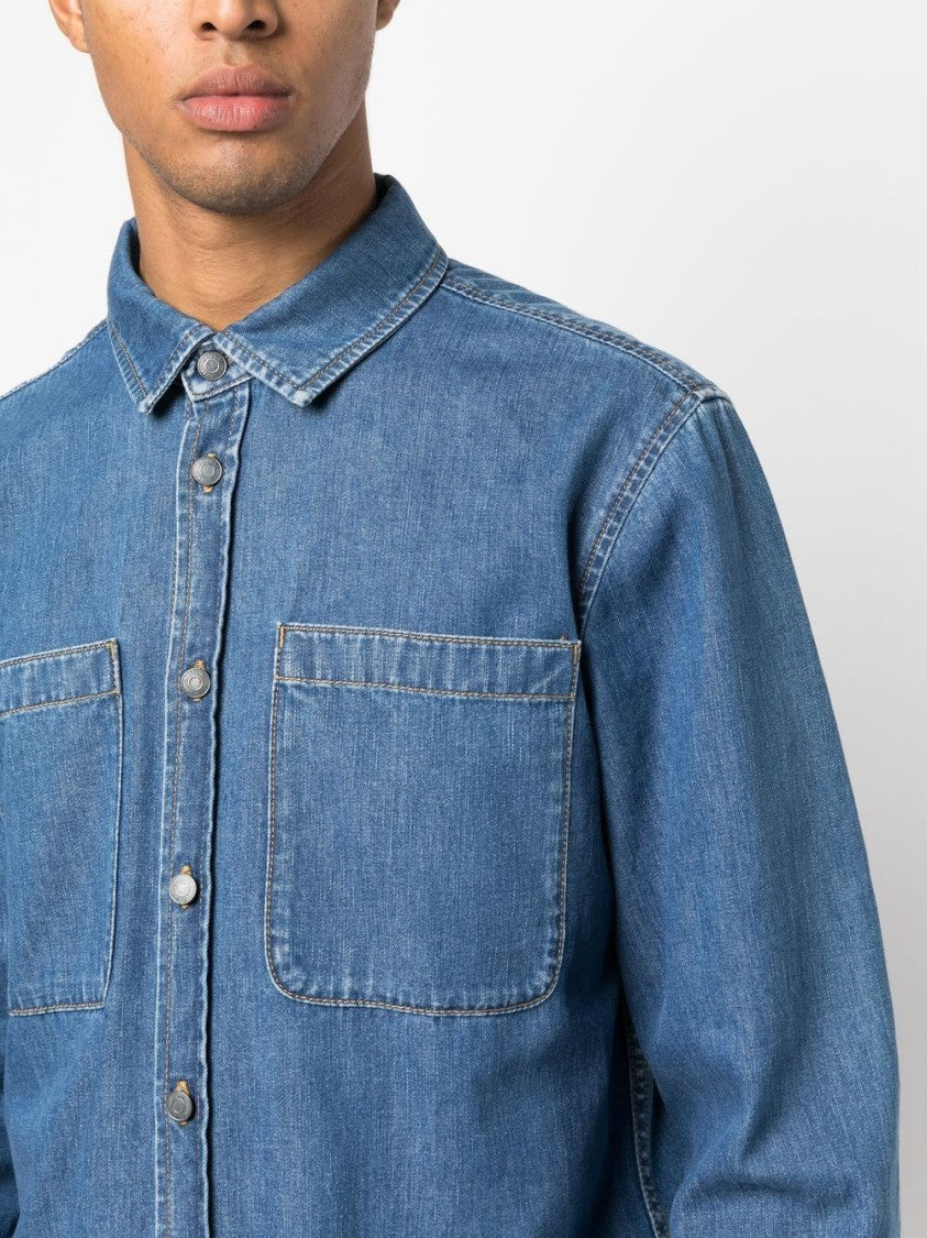 Moschino Teddy Bear Motif Indigo Denim Shirt